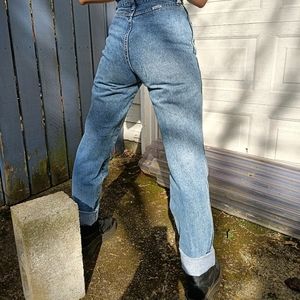 Vintage High Waisted Faded Blue Denim Button 25